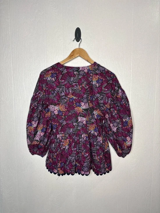 Kika Vargas For Target purple floral wrap top balloon sleeves size large - Picture 11 of 11